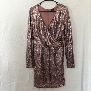 Sequin v neck long sleeve rose gold dress